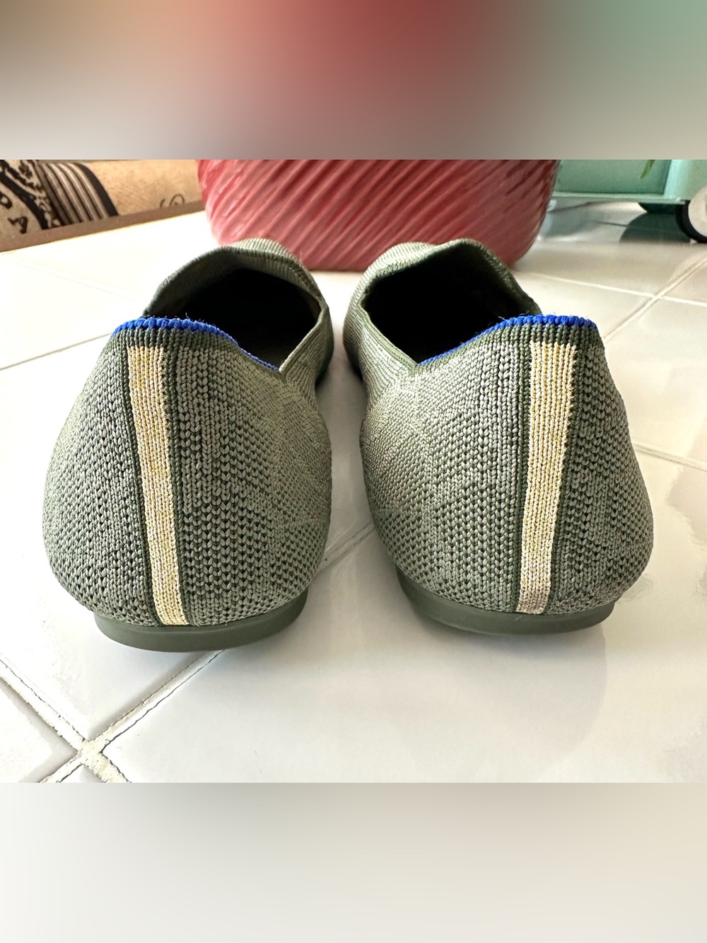 Rothy’s The Loafer Olive Green Navy Blue Trim Flats Size 9.5 Retired - Picture 5 of 7